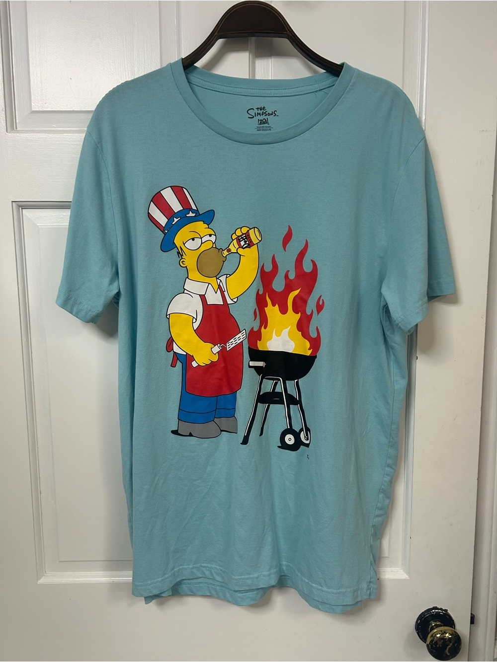 Light Blue The Simpsons Homer Grilling Graphic Tee